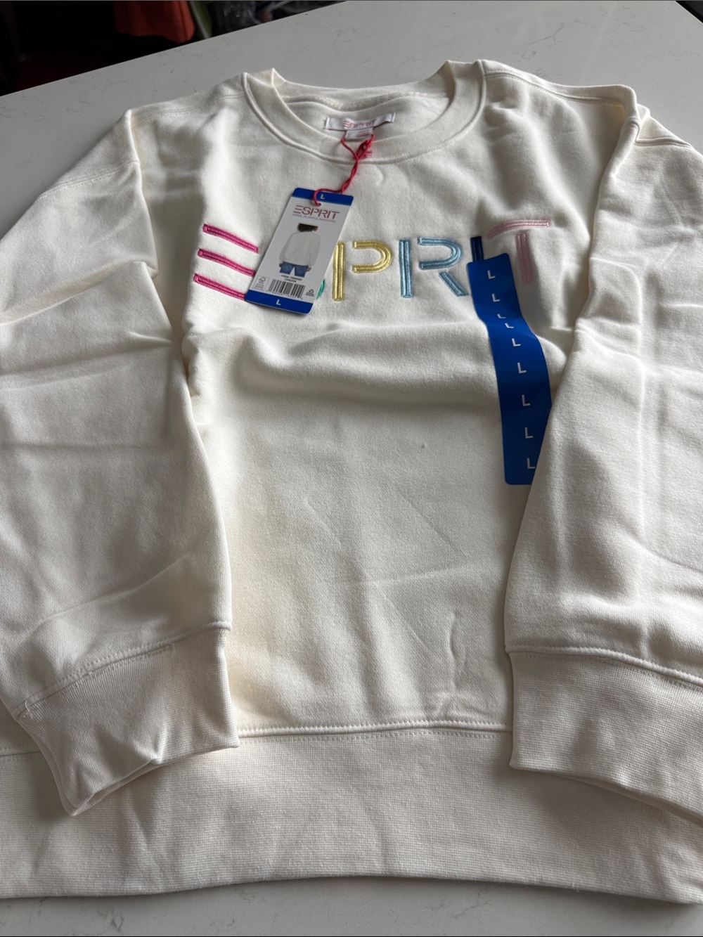 Esprit White Sweatshirt with Multicolor Embroidered Logo - Picture 2 of 2